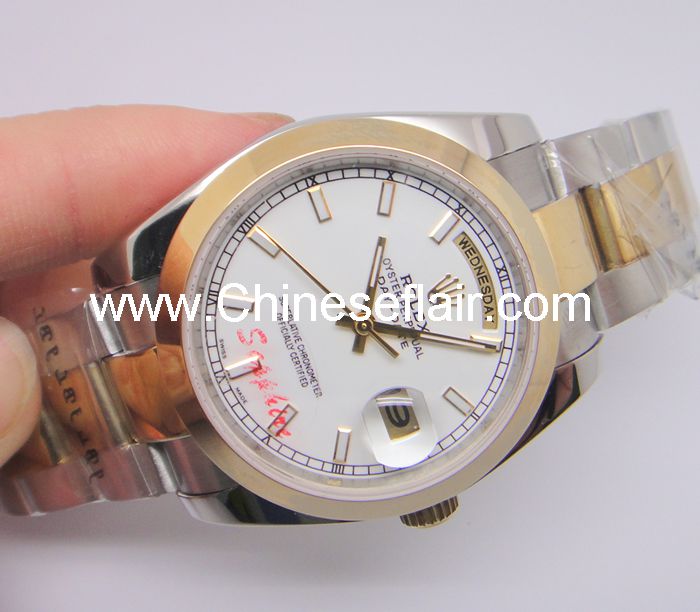 Mens Rolex 2-Tone Daydate Watch Sapphire glass White Face